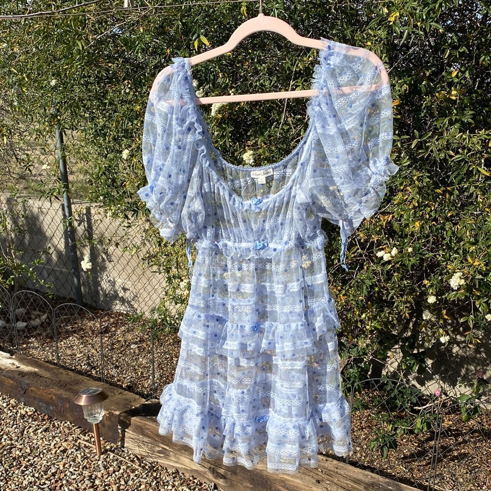 For Love And Lemons Harper Blue Ruffled Mini Dress